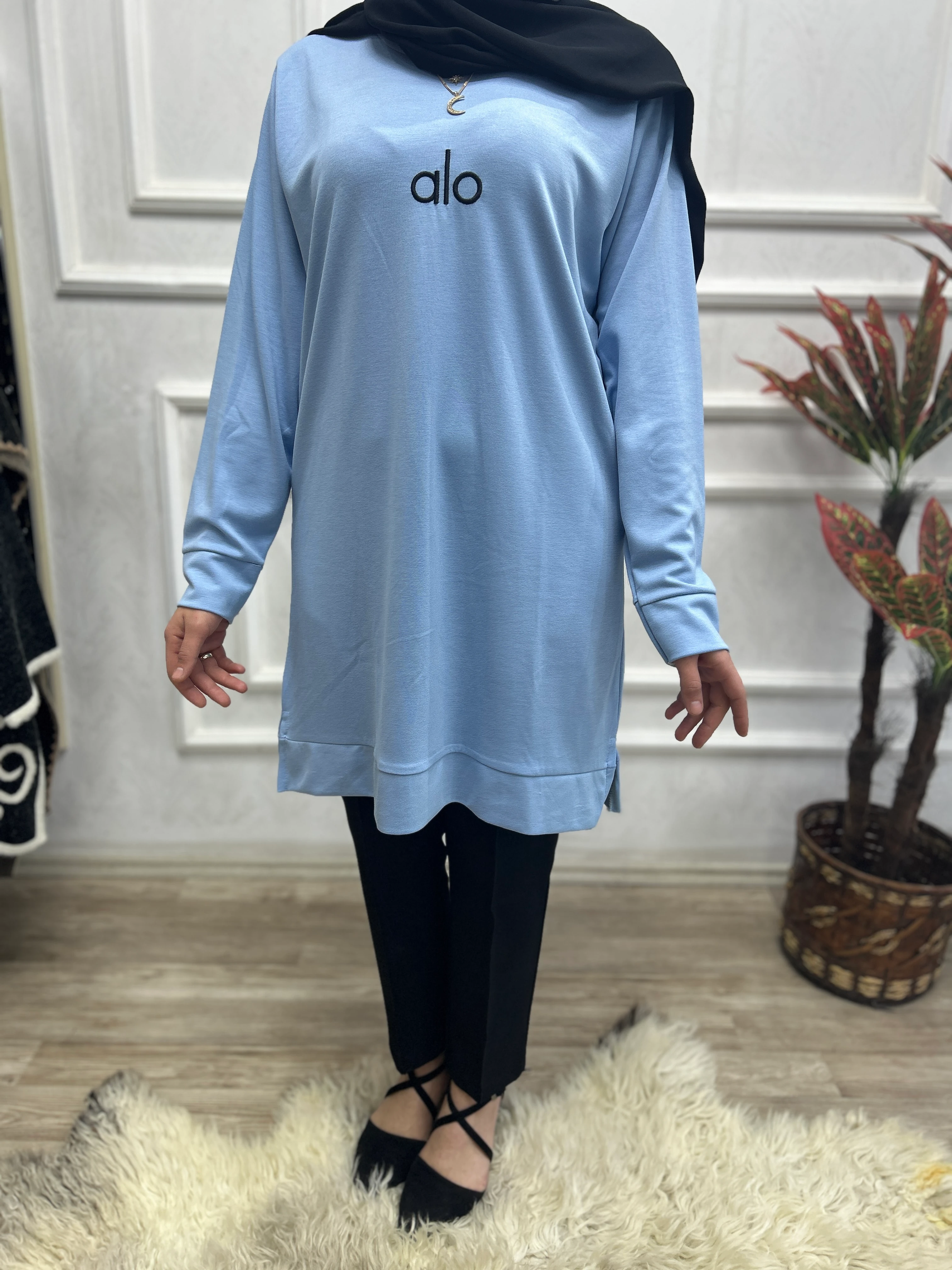 Alo yazılı tunik (açık mavi)