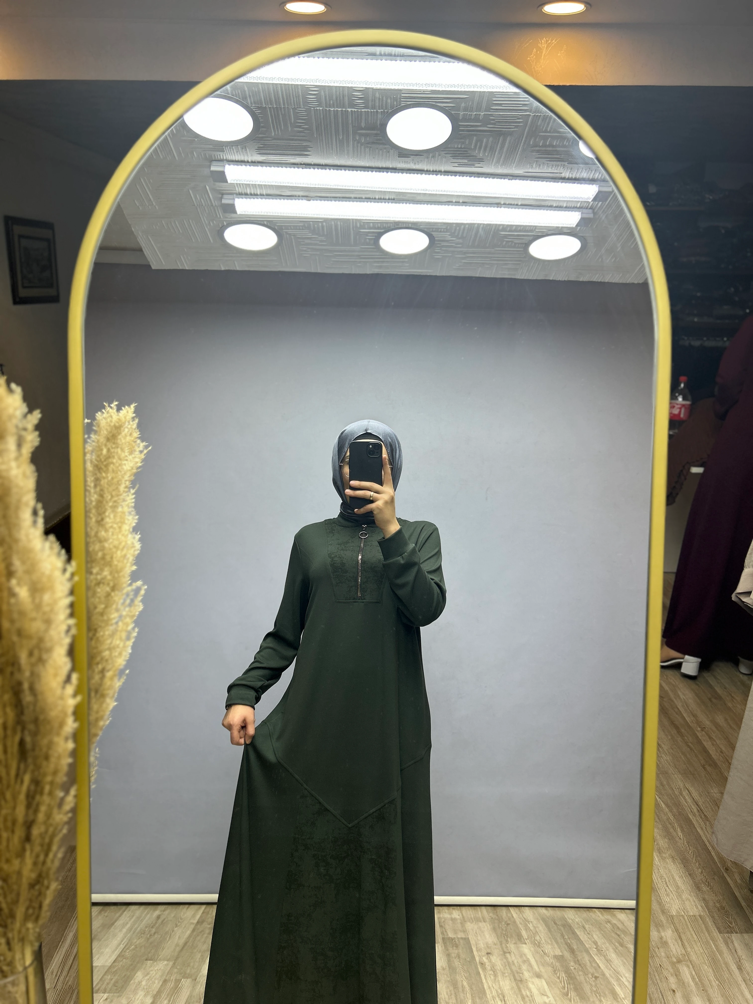 Fermuar detaylı şık elbise (yeşil)