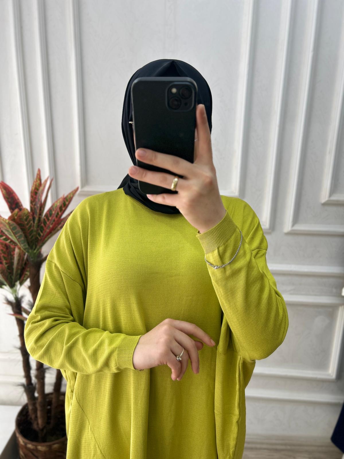 Büyük beden soğuk triko tunik (yağ yeşili)