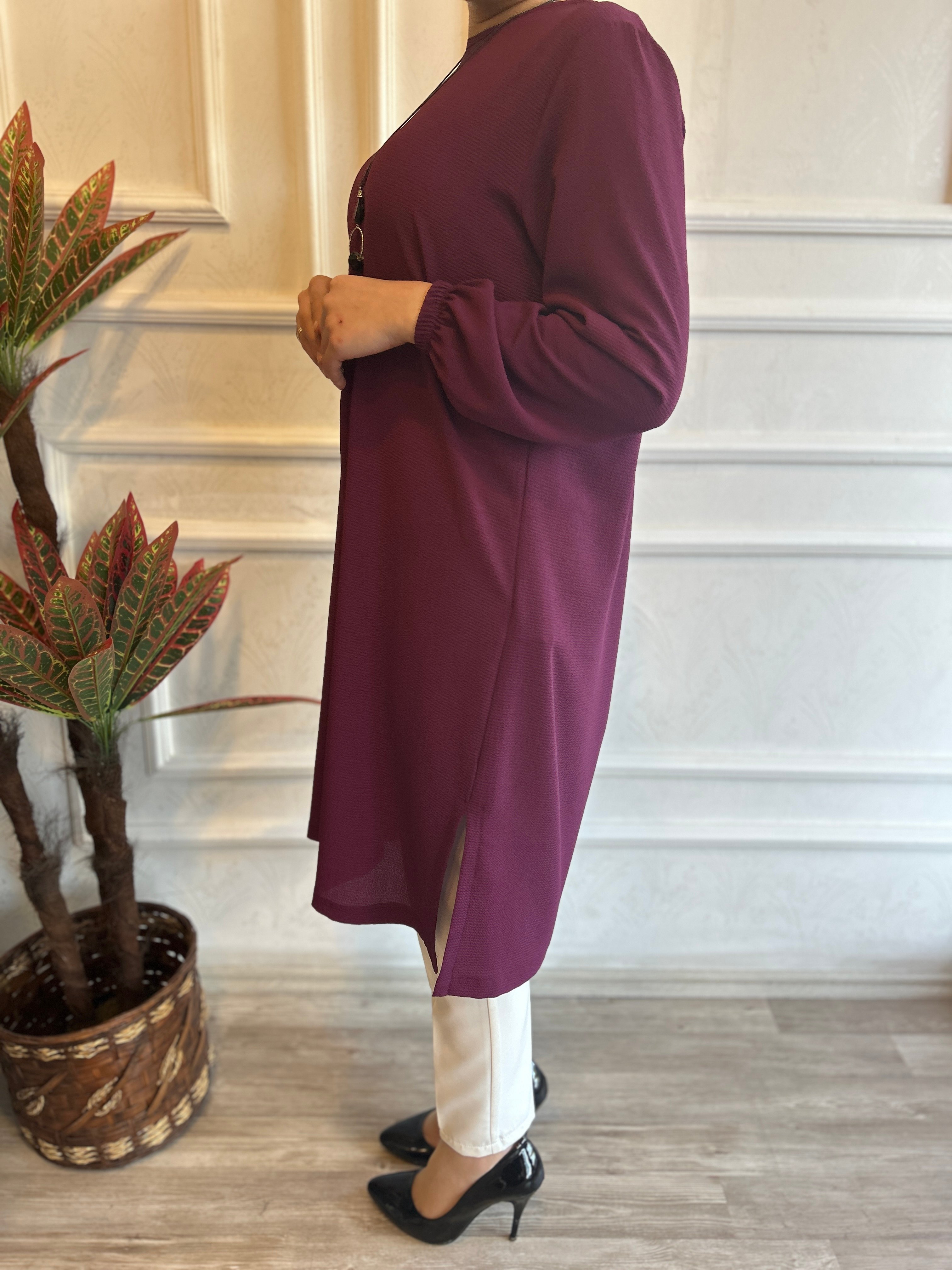 Şifon Krep Tunik (Mürdüm)