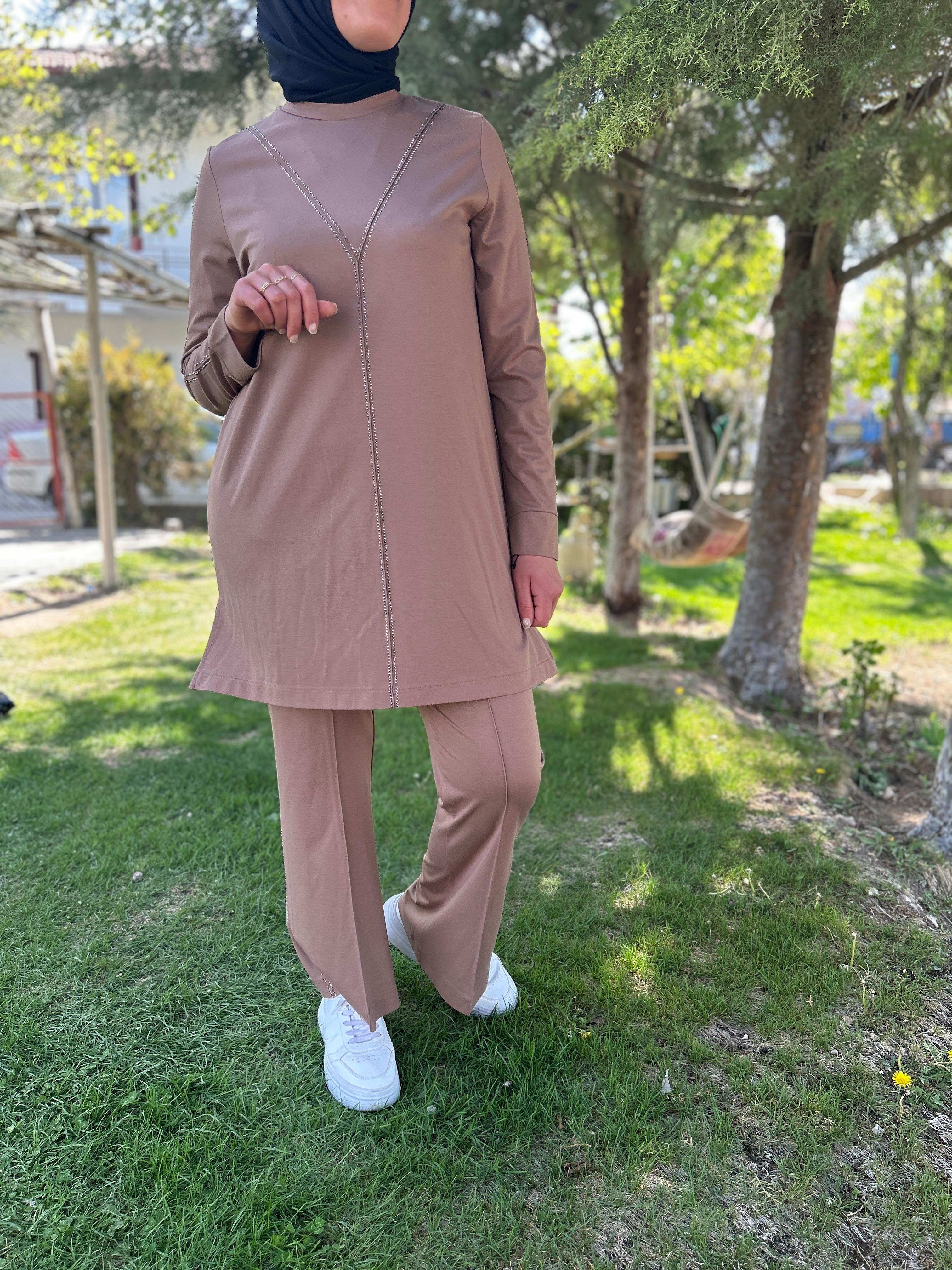 Pantolonu Taşlı İkili Takım (Vizon)