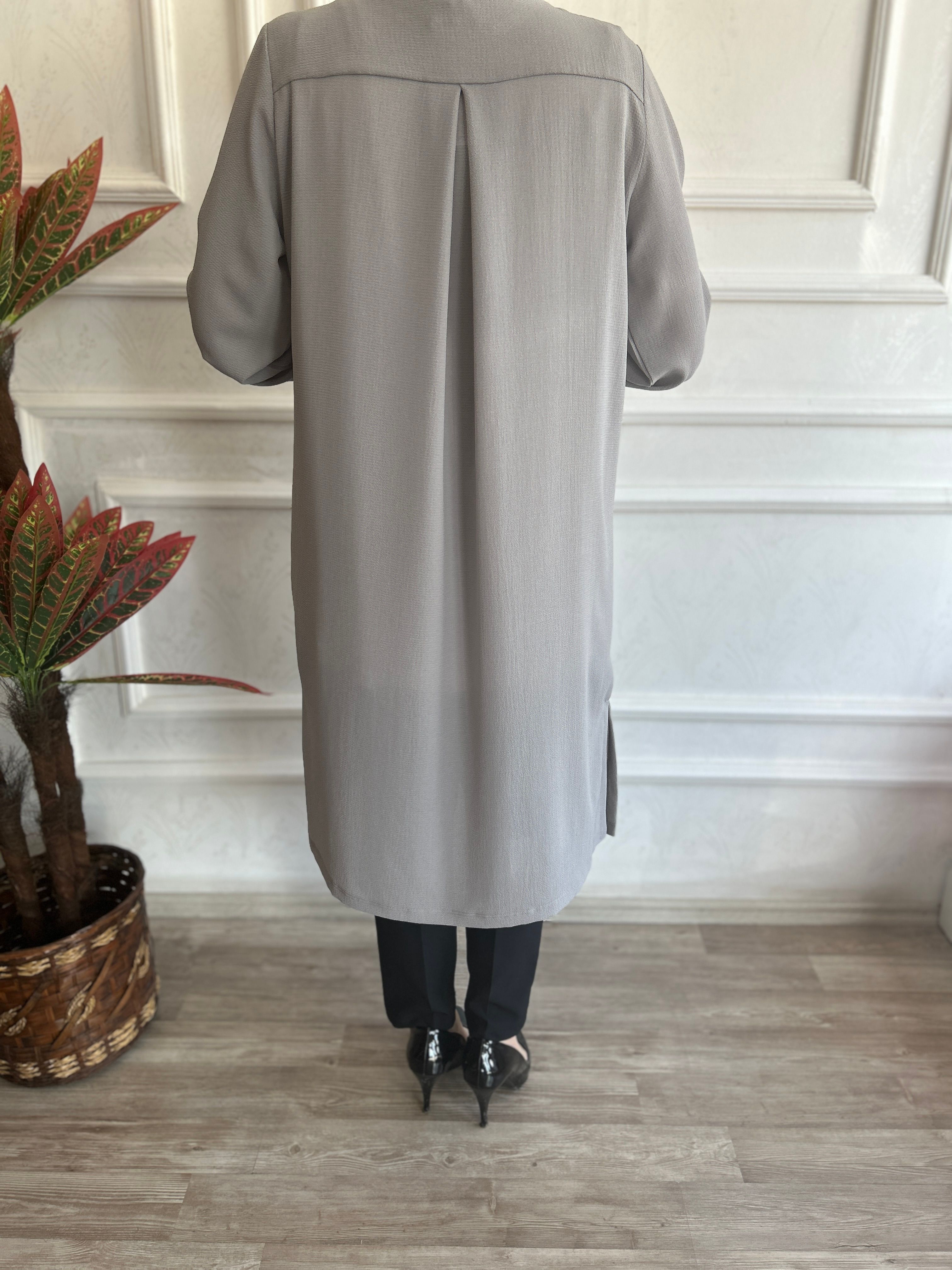 Şifon Krep Tunik (Gri)