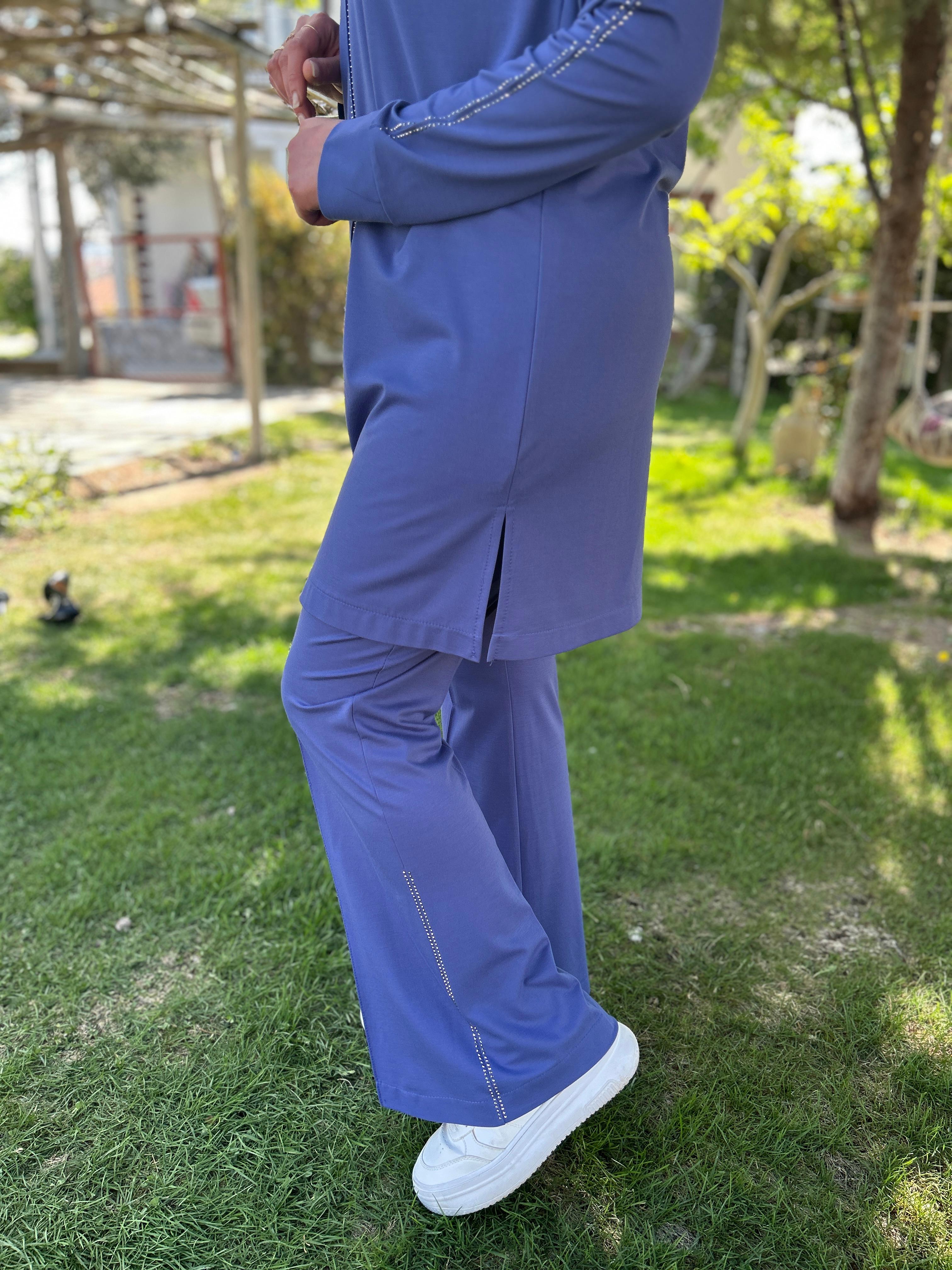Pantolonu Taşlı İkili Takım (Mavi)