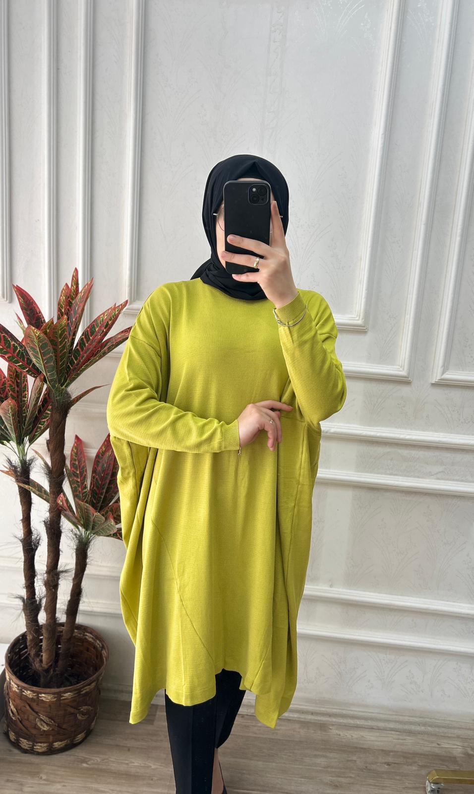 Büyük beden soğuk triko tunik (yağ yeşili)