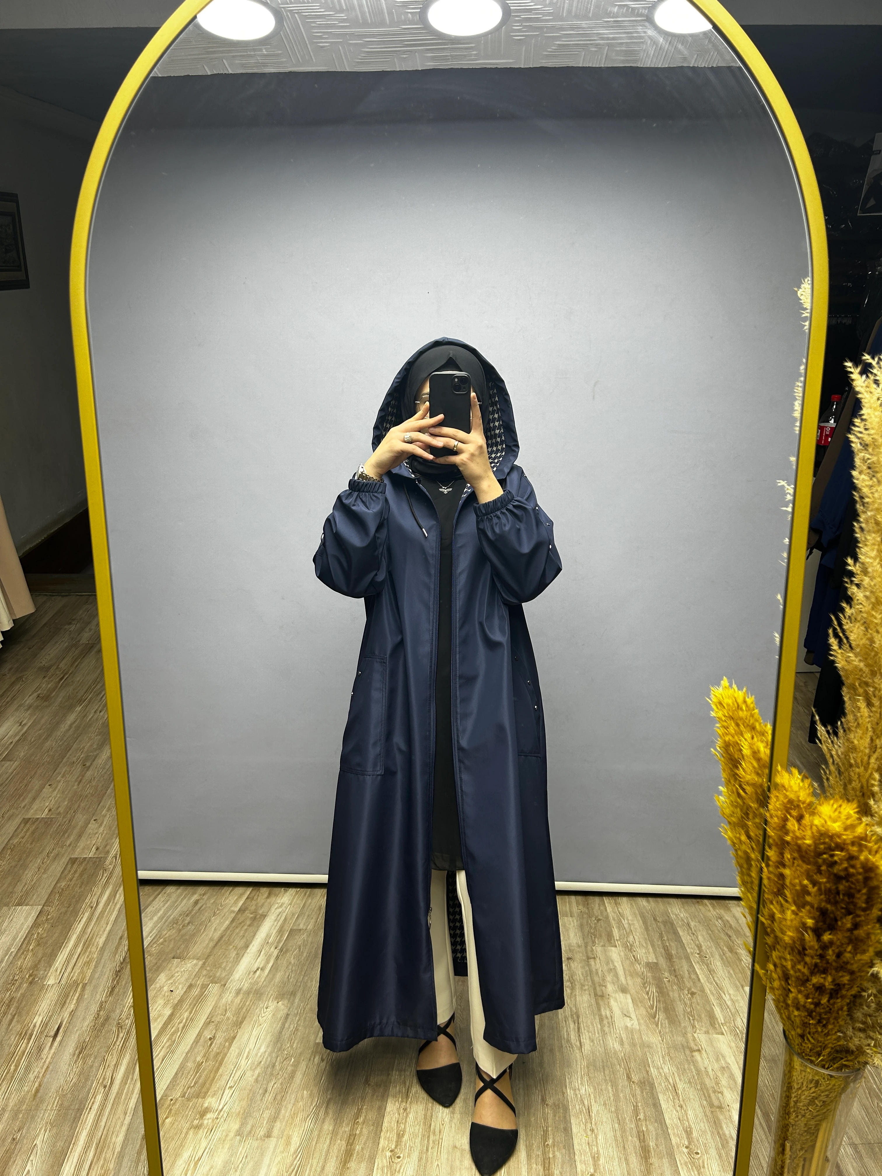 Kapüşonlu trenç kap (lacivert)