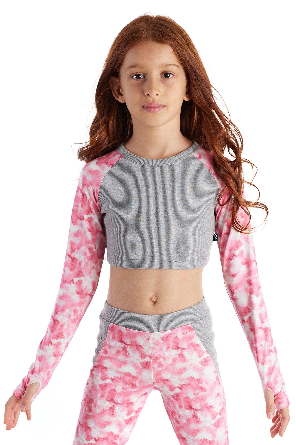 Tori Marble Metraj Desenli Kız Çocuk Crop Sweatshirt