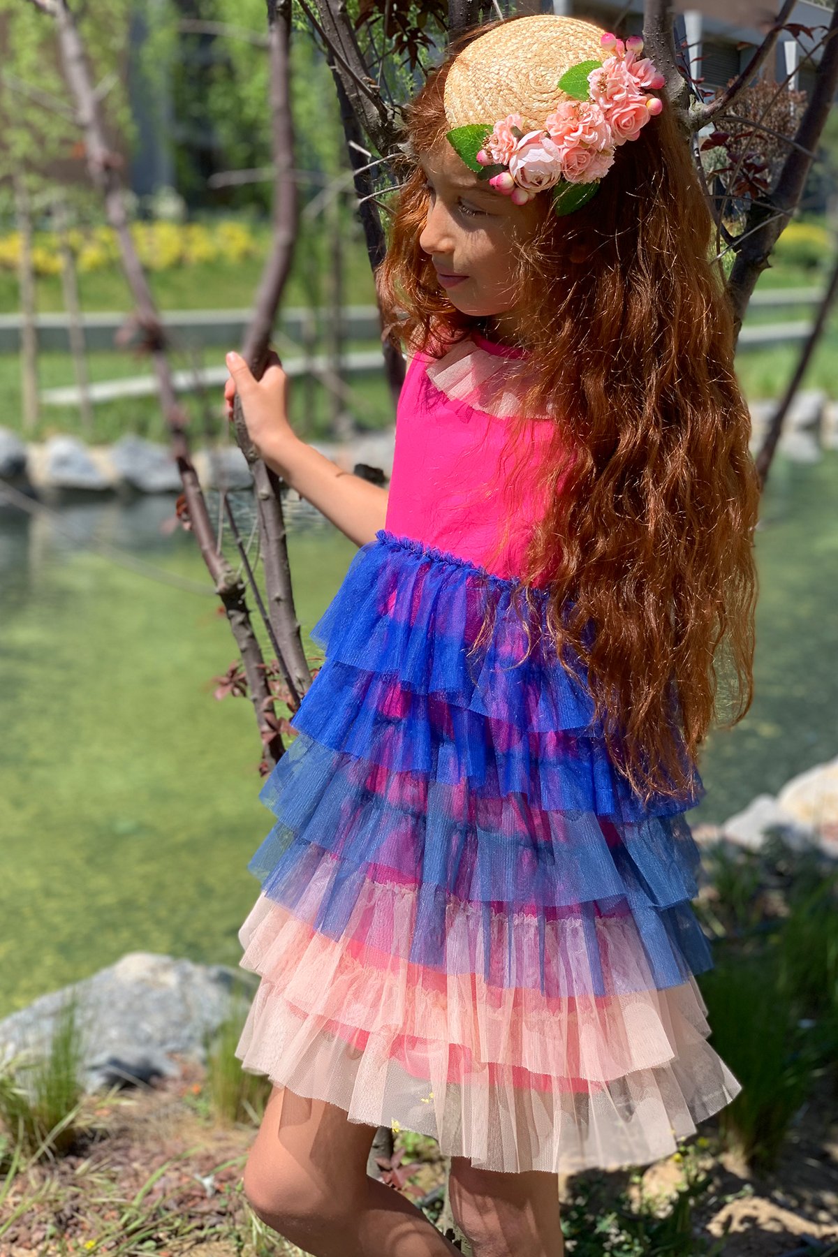 Rainbow Kolsuz Fırfırlı Kız Çocuk Tütü Elbise - FUSYA