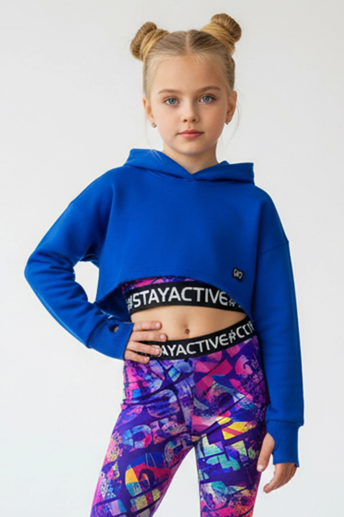 The Crop 3 İplik Kapişonlu Sweatshirt - SAX MAVI