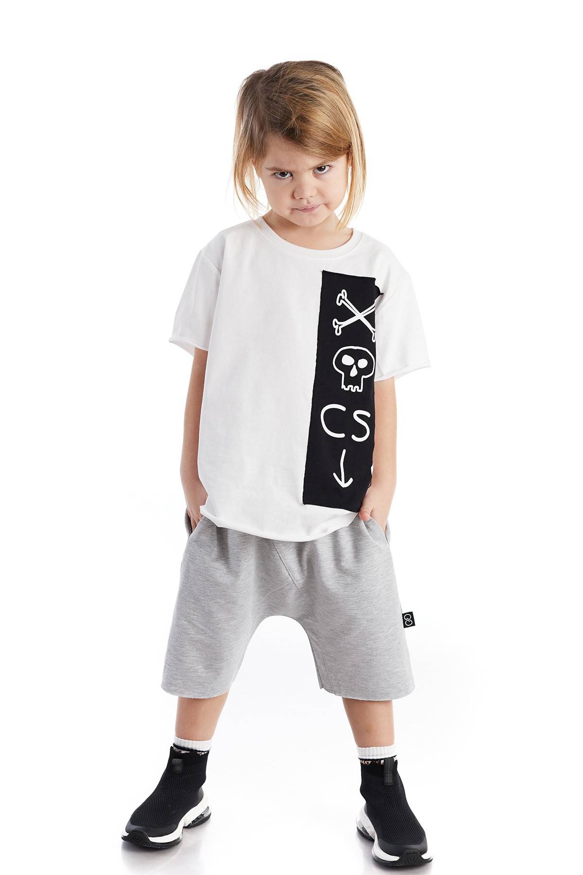 Baggy Unisex Uzun Çocuk Şort - GRI MELANJ
