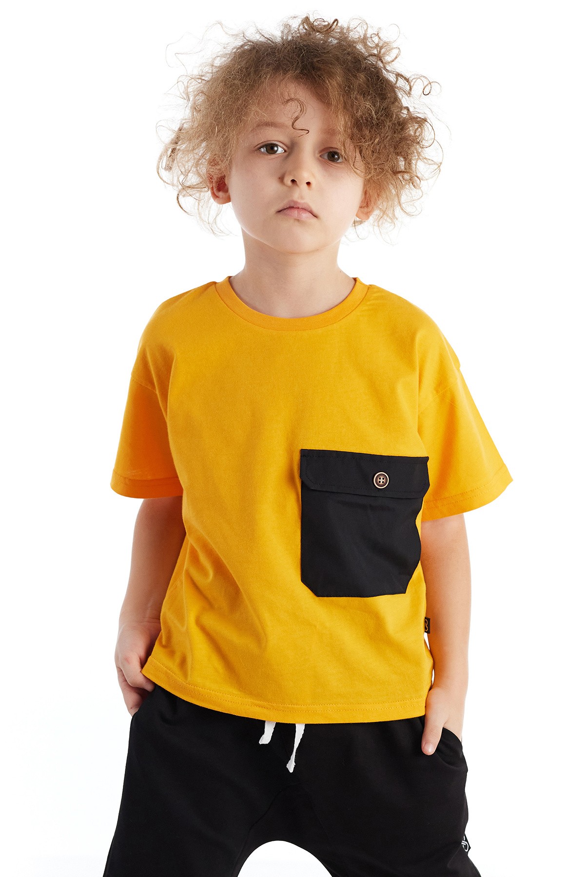 Big Pocket Unisex Büyük Cepli Kısa Kol Çocuk Tişört - SARI