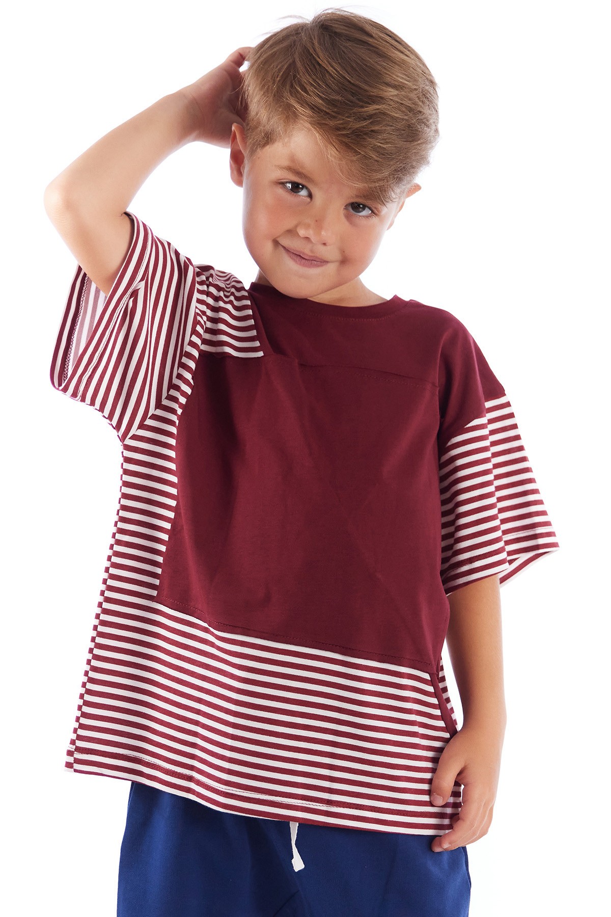 Stripe Patch Kısa Kol Erkek Çocuk Tişört