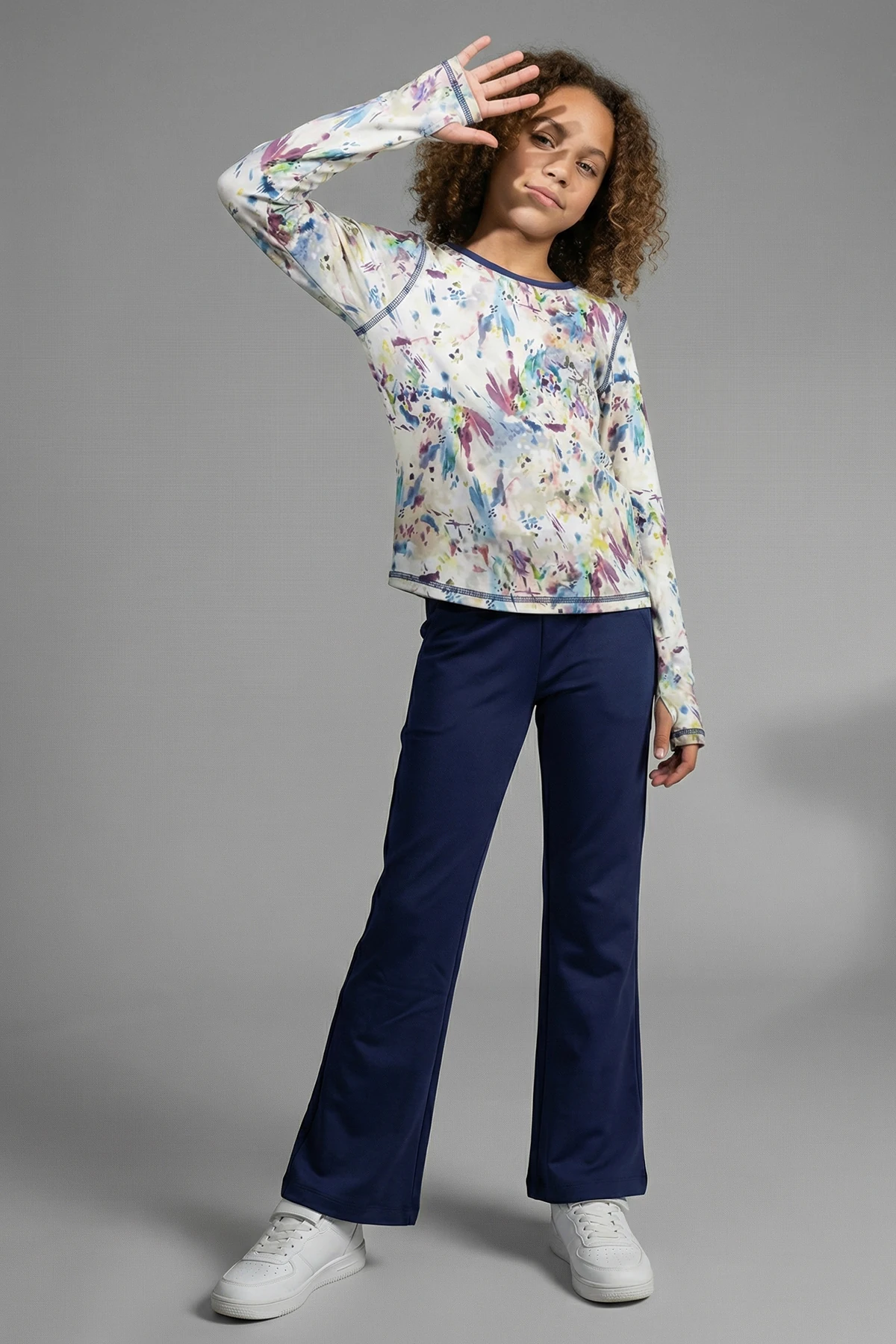 Snooki Parmak Geçmeli Desenli Uzun Kol Kız Çocuk Tshirt