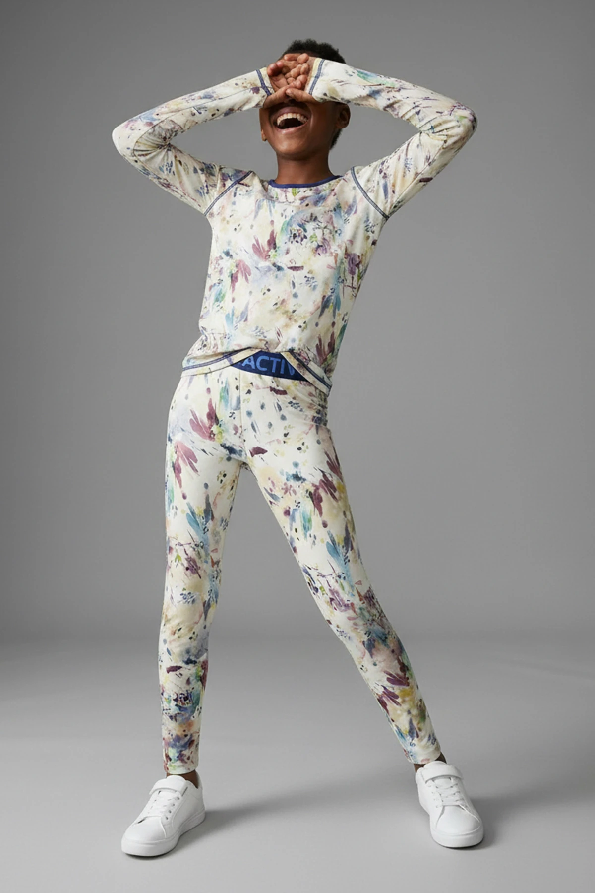 Snooki Parmak Geçmeli Desenli Uzun Kol Kız Çocuk Tshirt - BEJ