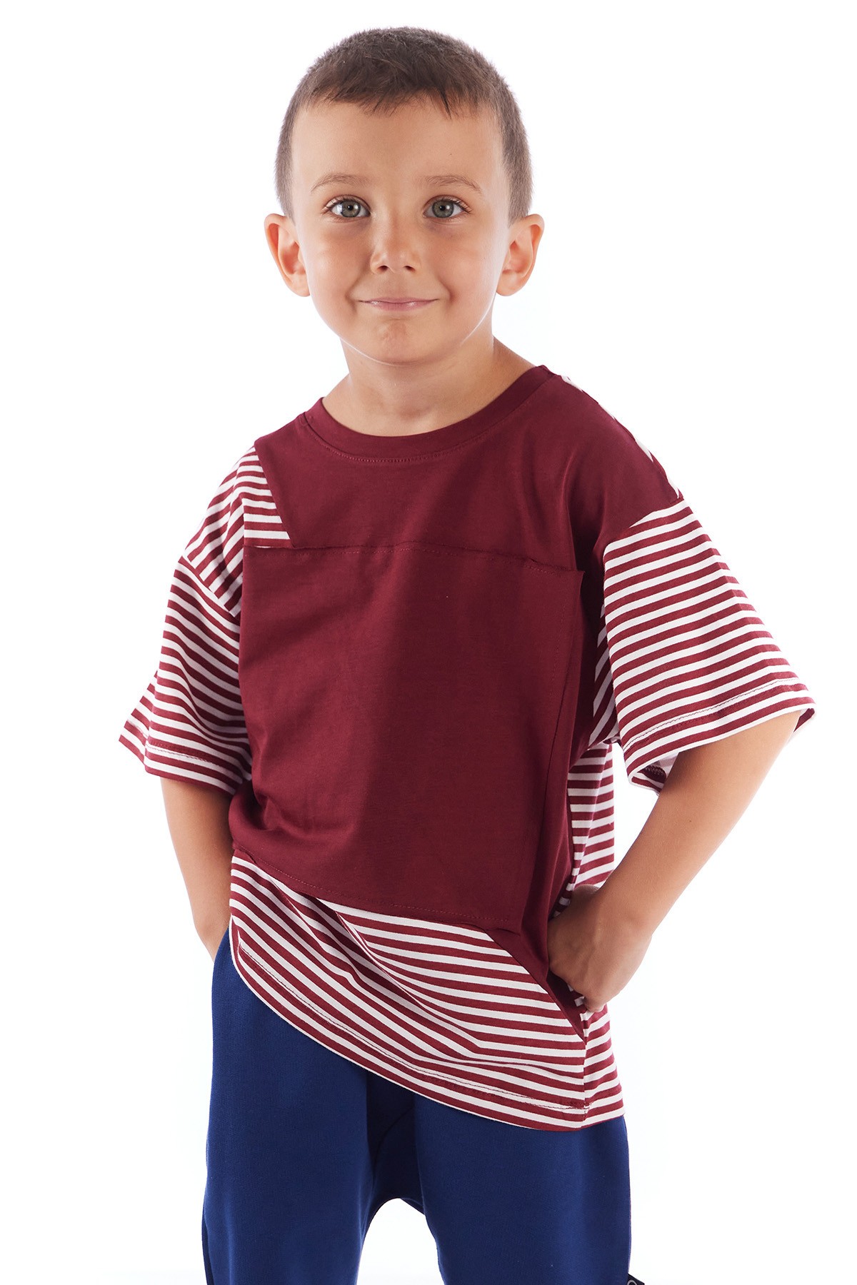 Stripe Patch Kısa Kol Erkek Çocuk Tişört