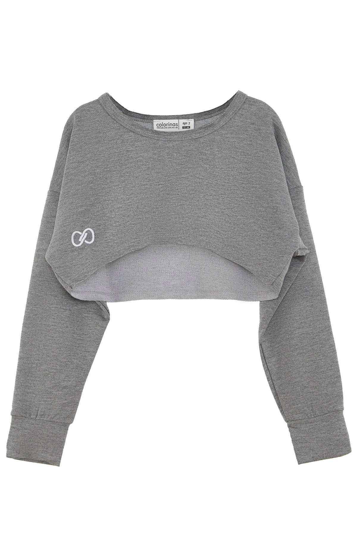 Nakış İşlemeli Crop Uzun Kol Kız Çocuk Penye Sweatshirt