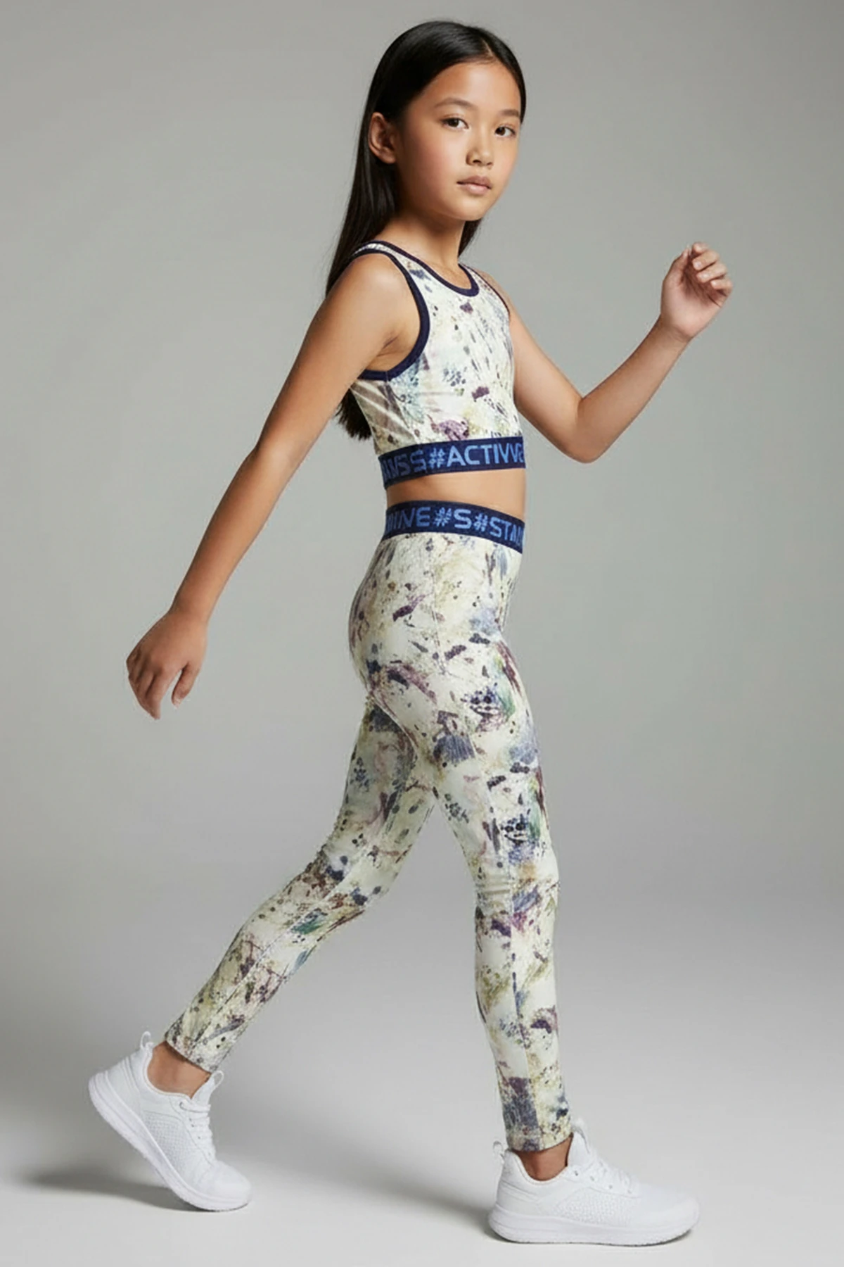 Artletics Kız Çocuk Desenli Spor Crop Atlet - BEJ