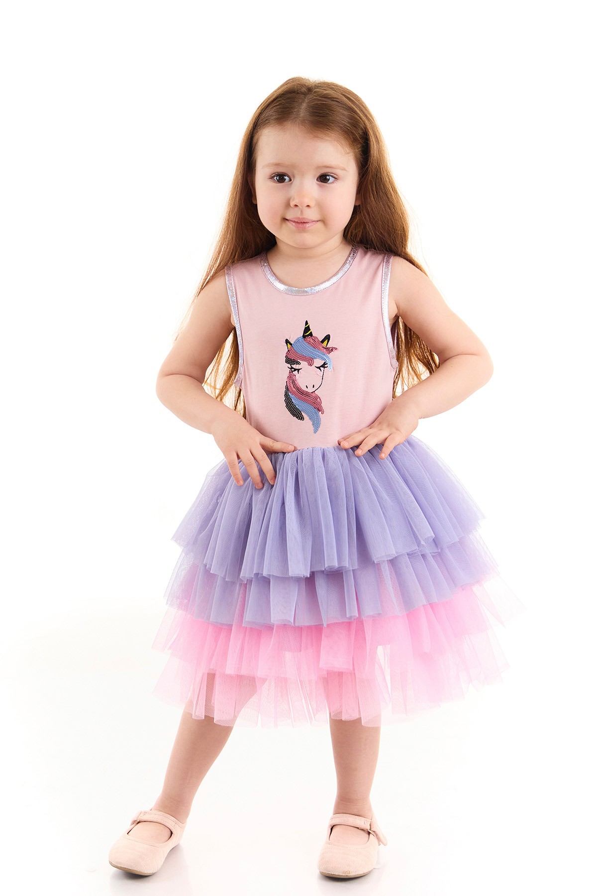 Unicorn Payet İşlemeli Kız Çocuk Tütü Elbise