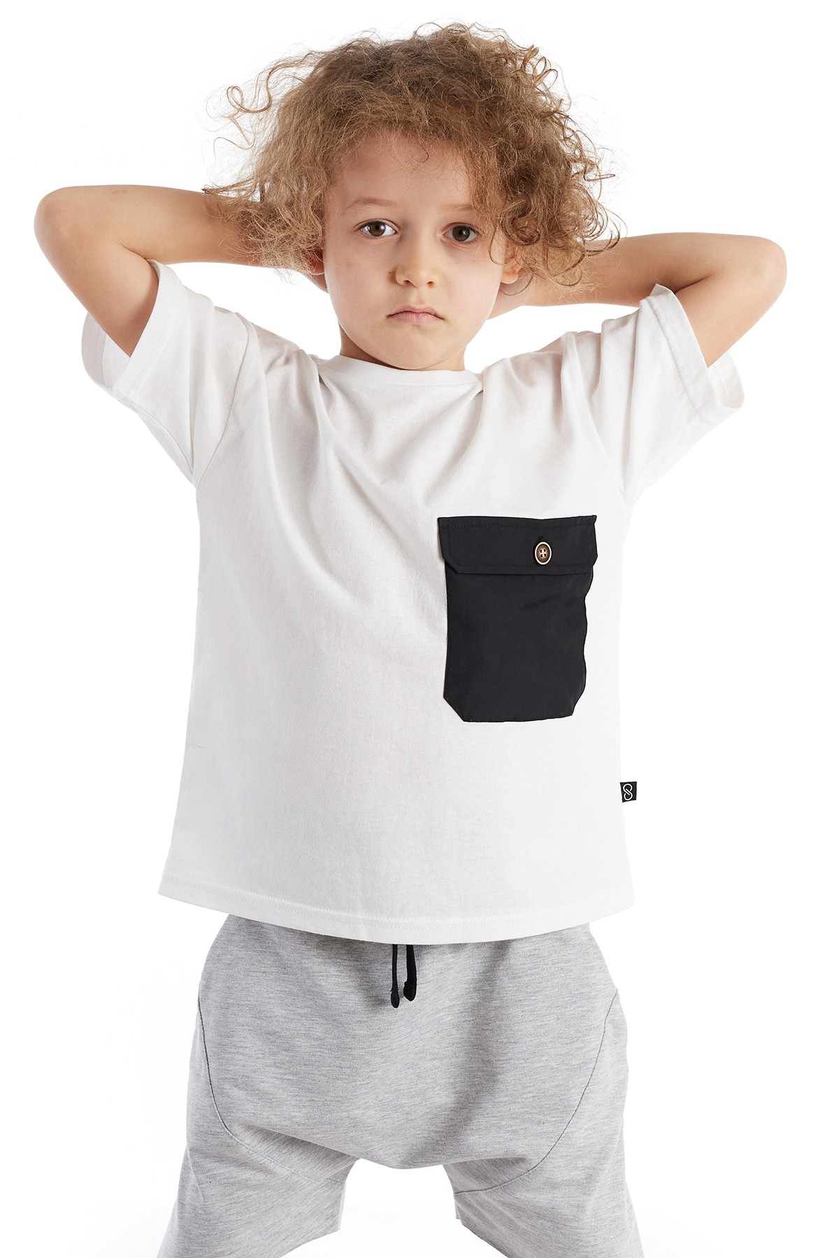 Big Pocket Unisex Büyük Cepli Kısa Kol Çocuk Tişört - BEYAZ