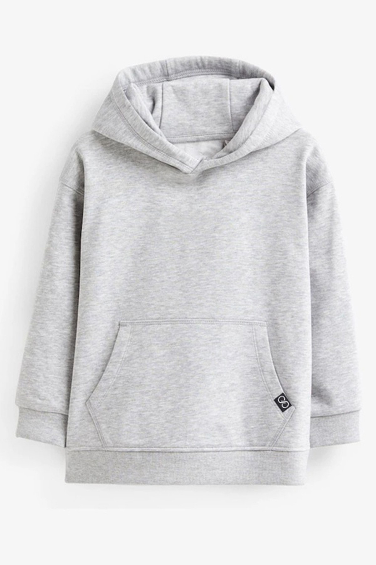 Basic Kapişonlu Kalın 3 İplik Şardonsuz Sweatshirt - GRI MELANJ