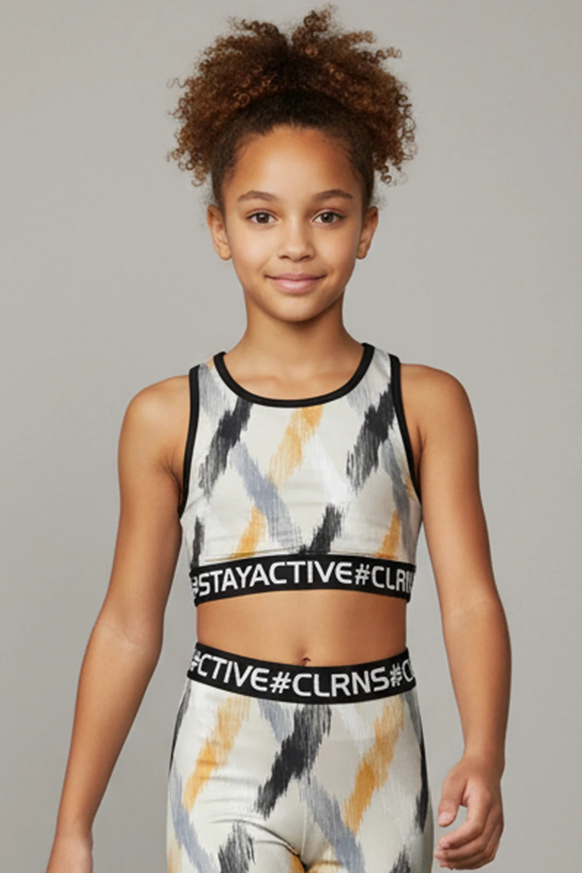 Dashly Crop Atlet Baskılı Lastikli - BEJ