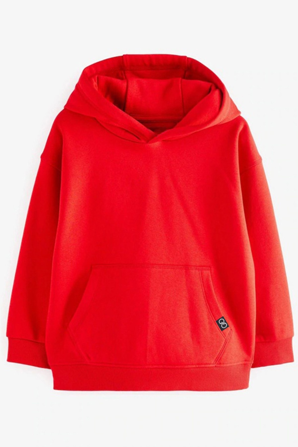 Basic Kapişonlu Kalın 3 İplik Şardonsuz Sweatshirt - KIRMIZI