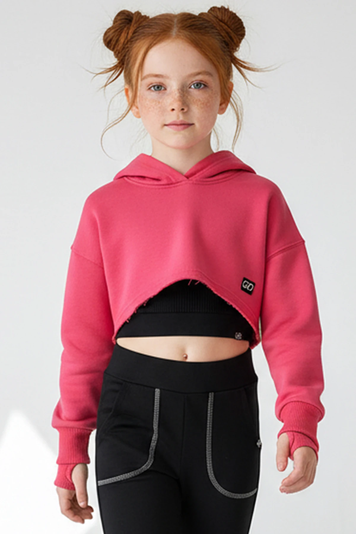 The Crop 3 İplik Kapişonlu Sweatshirt - Mercan