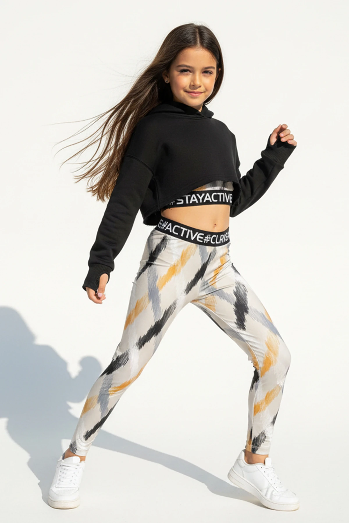 The Crop 3 İplik Kapişonlu Sweatshirt - SIYAH