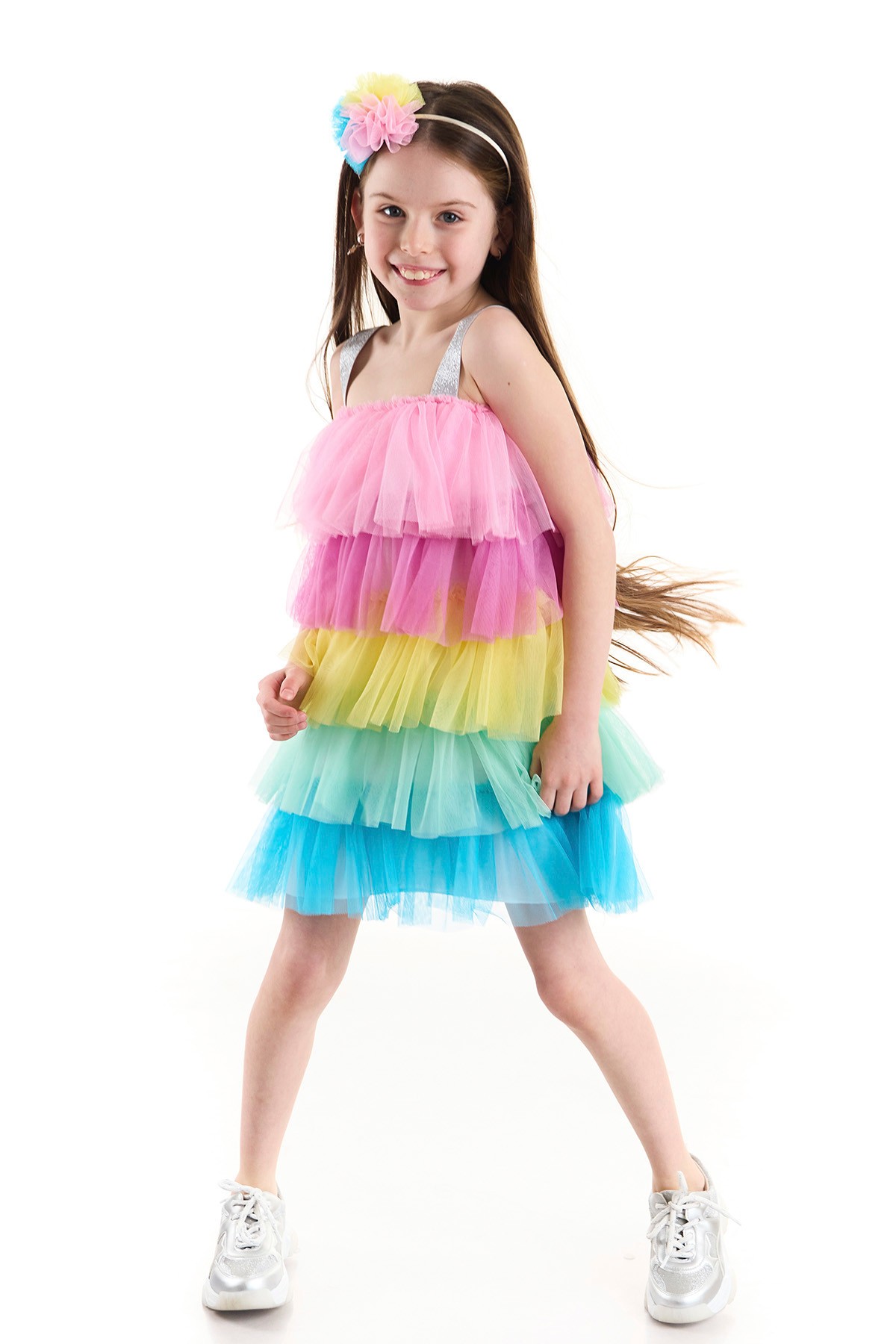 Askılı Rainbow Parlak Askılı Kız Çocuk Tütü Parti Elbisesi