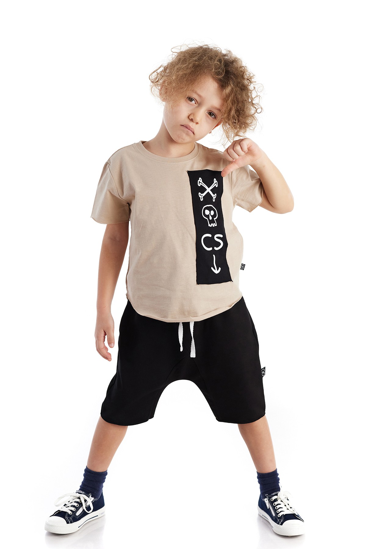 Kurukafa Patchli Unisex Oversize Kısa Kol Çocuk Tişört