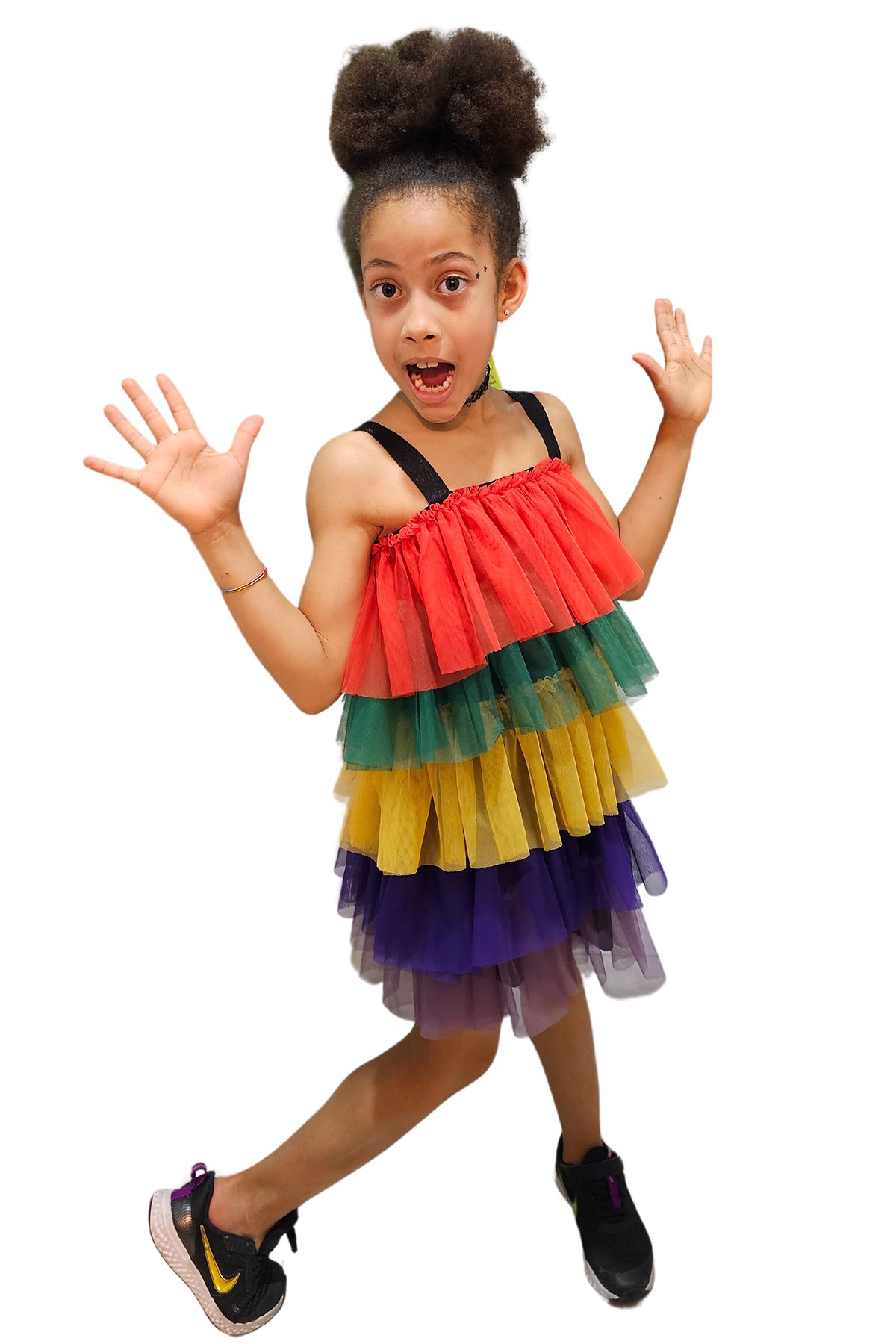 Askılı Rainbow Parlak Askılı Kız Çocuk Tütü Parti Elbisesi