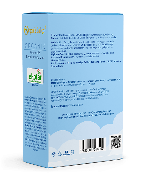 Organik Bahçe Organik Glutensiz Bebek Pirinç Unu 250gr