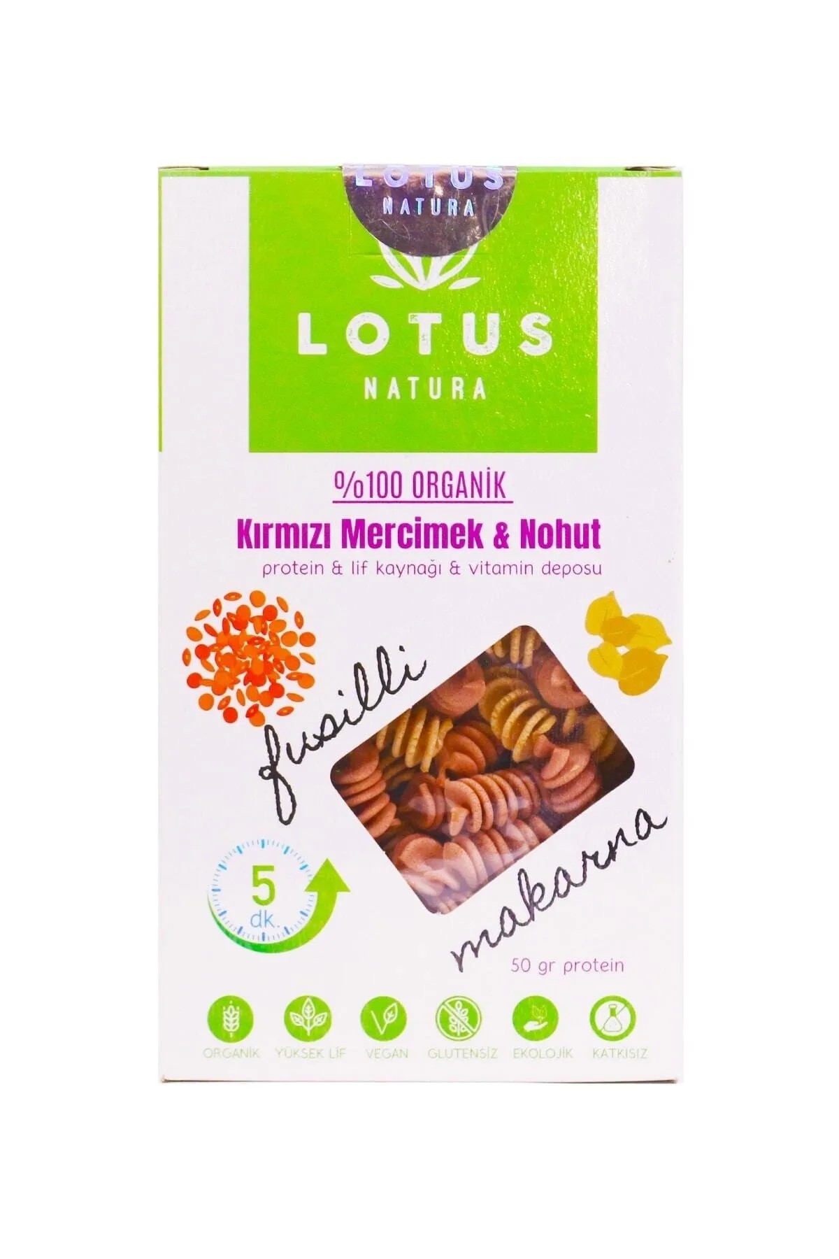 Lotus Natura Organik Fusulli Kırmızı Mercimek&Nohut Makarnası 200gr