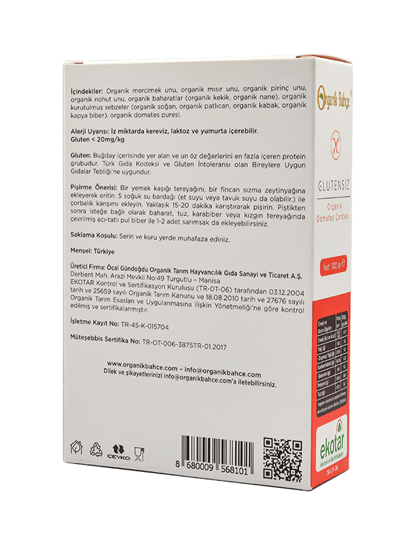 Organik Bahçe Organik Glutensiz Domates Çorbası 100gr