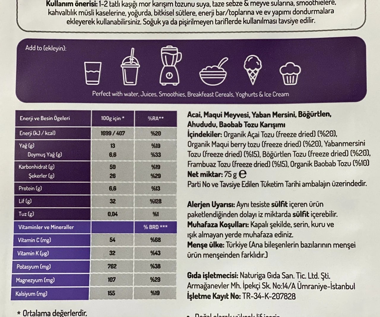 Naturiga Acai Plus Karışımı 75gr