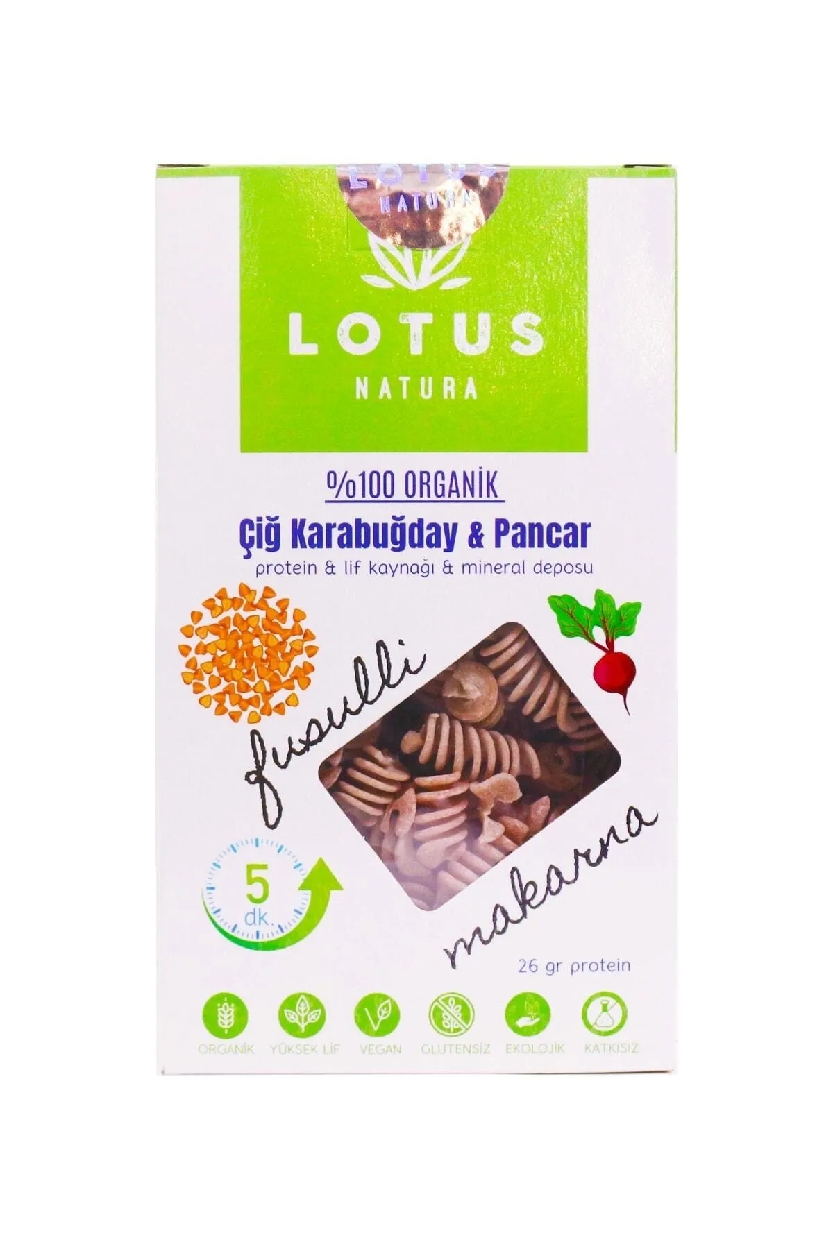 Lotus Natura Organik Fusulli Çiğ Karabuğday&Pancar Makarnası 200gr