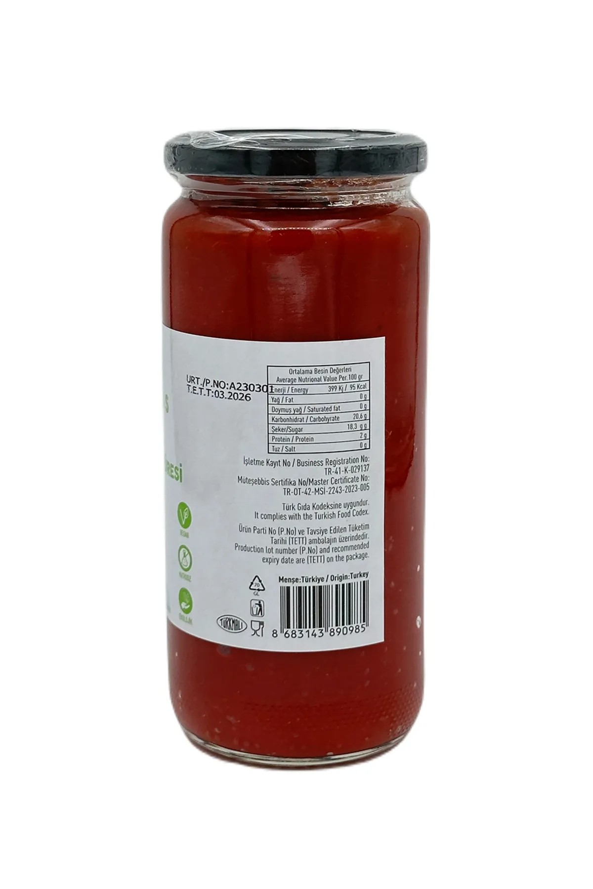 Organik  Domates Püresi 490gr