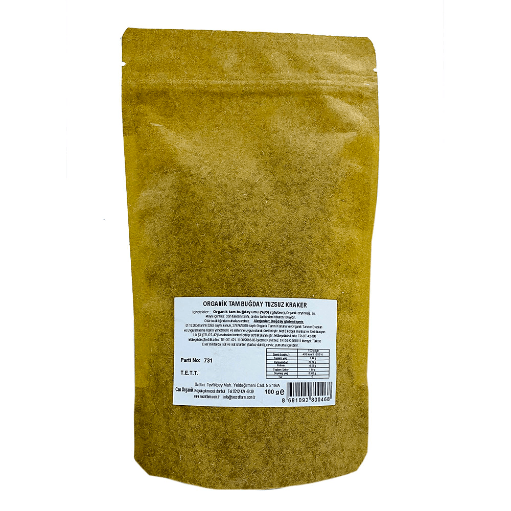 Secret Farm Organik Tam Buğday Tuzsuz Kraker 100gr