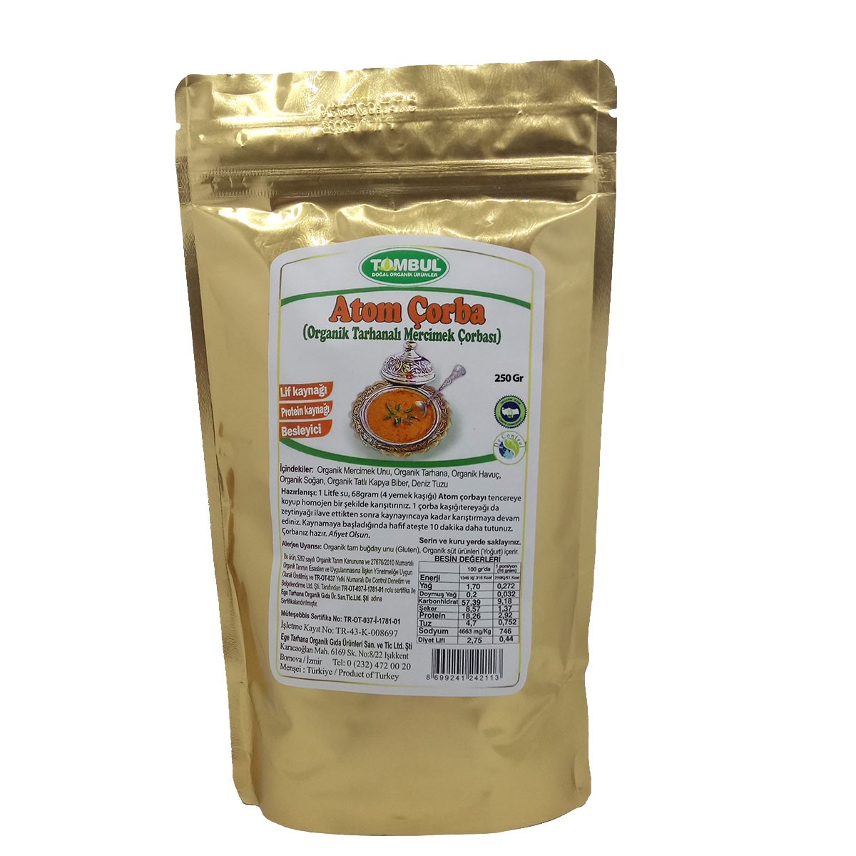 Tombul Organik Tarhanalı Mercimek Çorbası(Atom) 250gr