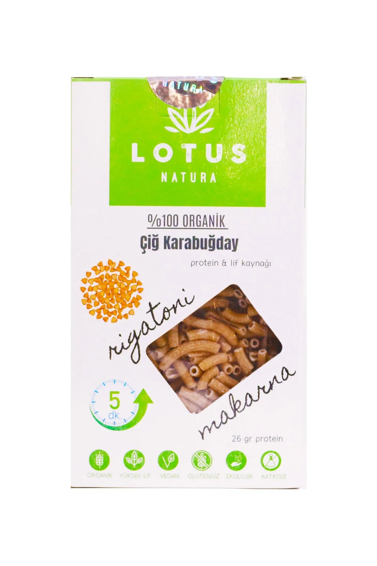 Lotus Natura Organik Rigatoni Çiğ Karabuğday Makarnası 200gr