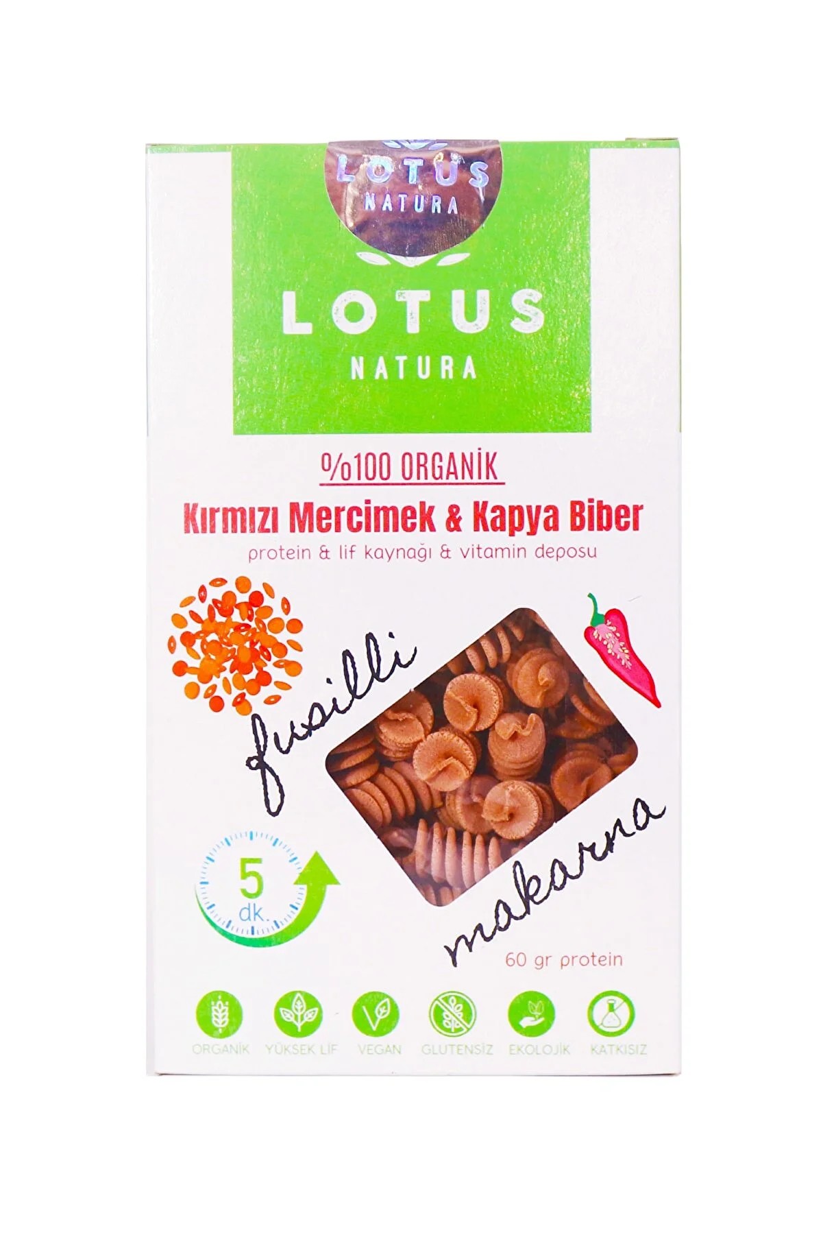 Lotus Natura Organik Fusulli Kırmızı Mercimek&Kapya Biber Makarnası 200gr