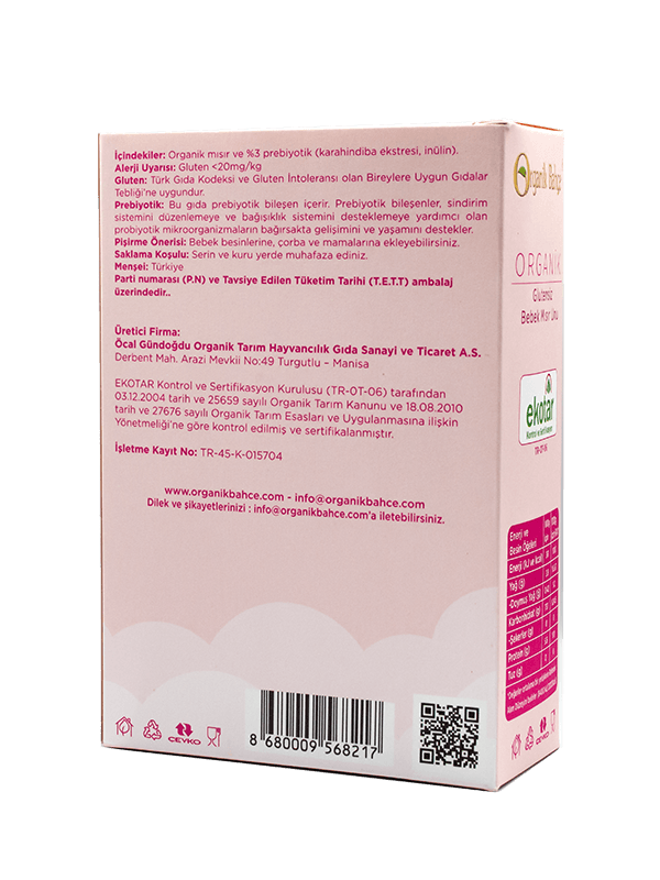Organik Bahçe Organik Glutensiz Bebek Mısır Unu 250gr
