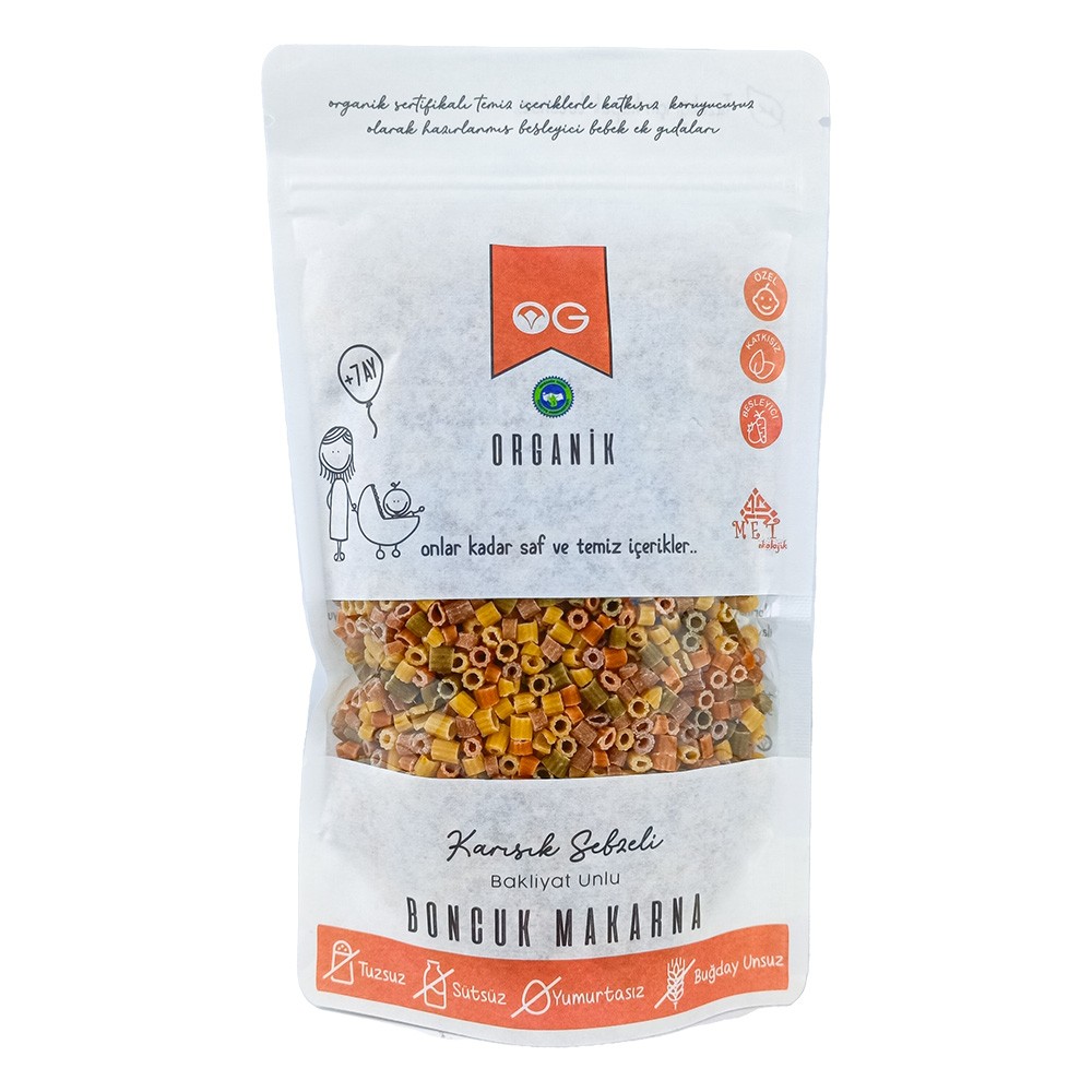 ORGANİK KARIŞIK SEBZELİ BAKLİYAT UNLU BONCUK MAKARNA 200 G