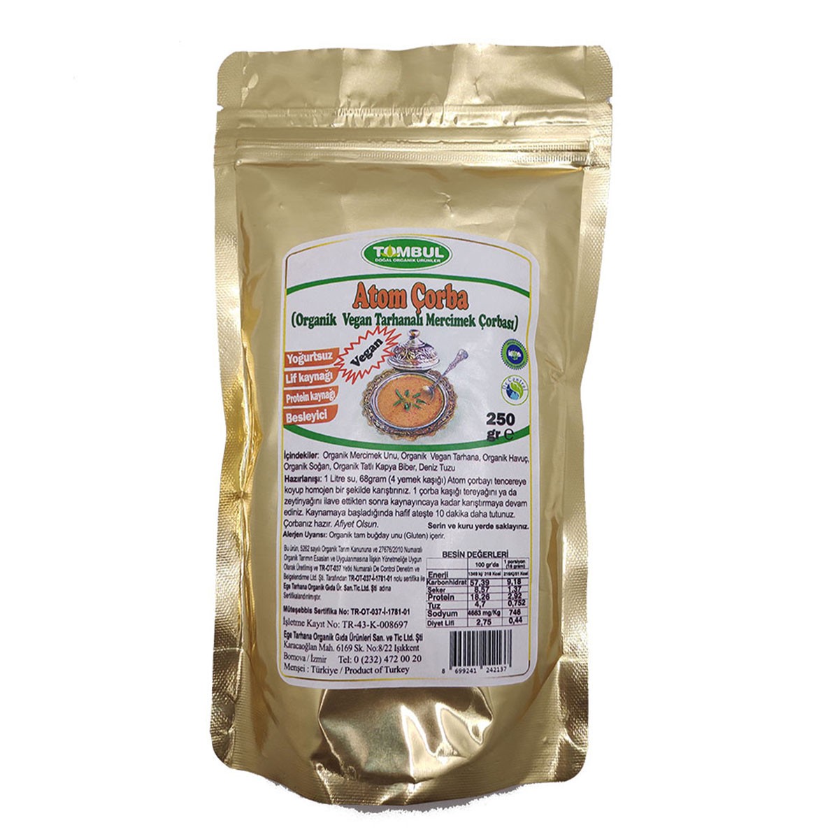 Tombul Organik Vegan Tarhanalı Mercimek Çorbası(Atom) 250gr