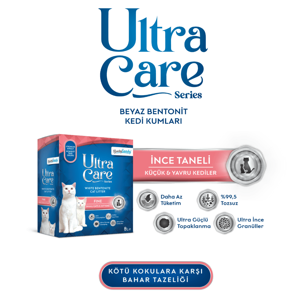 Ultra Care Küçük ve Yavru Kediler İçin İnce Taneli Topaklanan Kedi Kumu 8L