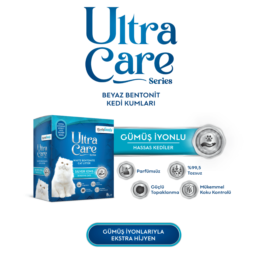 Ultra Care Hassas Kediler İçin Gümüş İyonlu Topaklanan İnce Taneli Kedi Kumu 8L