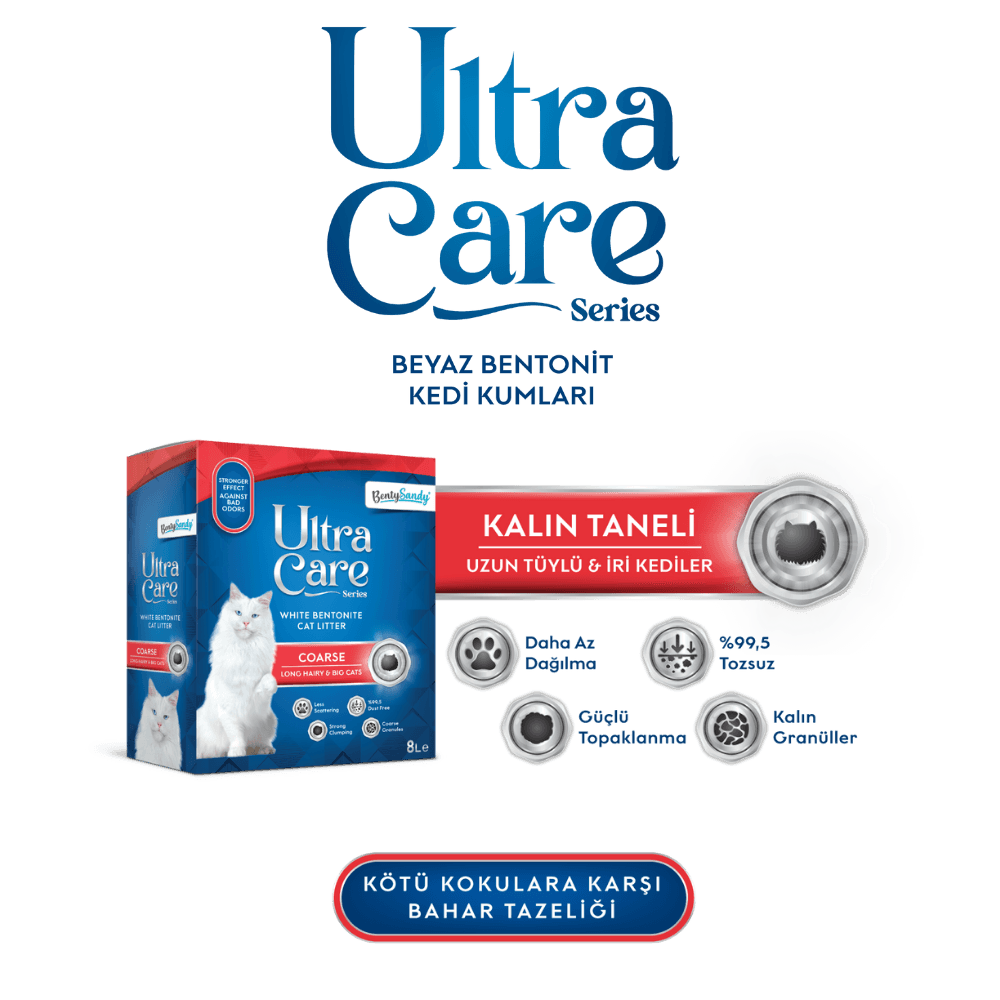 Ultra Care Büyük ve Uzun Tüylü Kediler İçin İri Taneli Topaklanan Kedi Kumu 8L