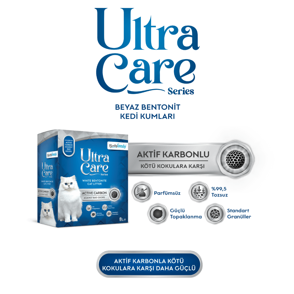 Ultra Care Aktif Karbonlu Topaklanan İnce Taneli Kedi Kumu 8L