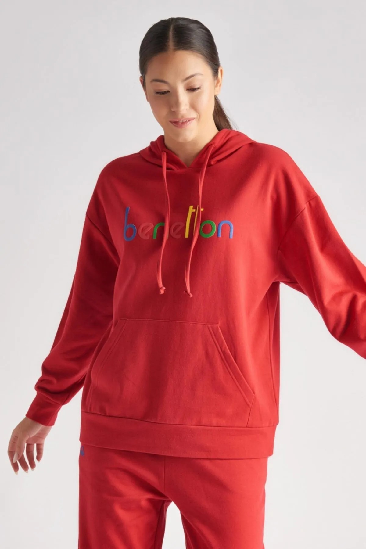 BENETTON Kadın Kapüşonlu Sweatshirt   BNTW094T - Kırmızı