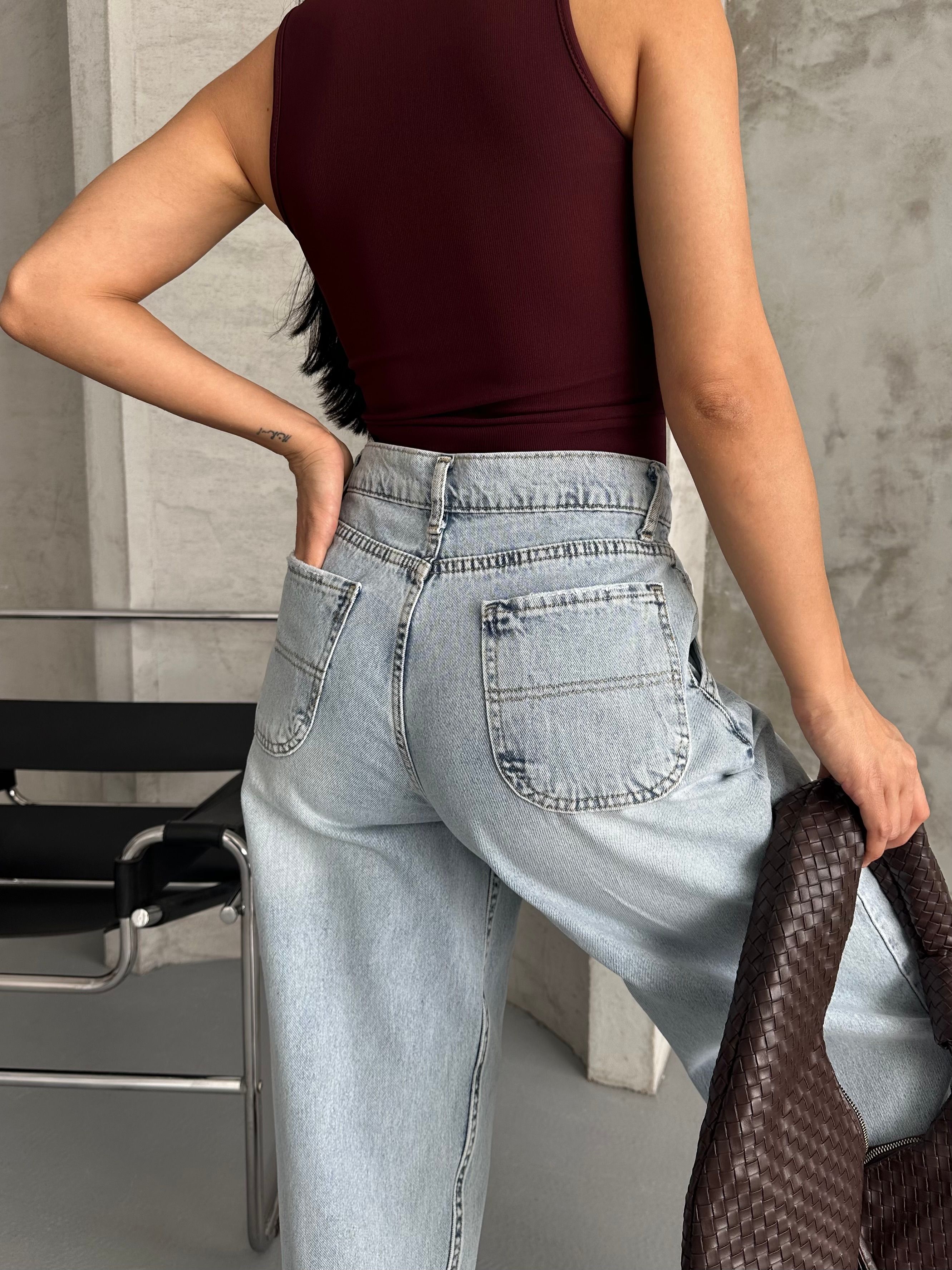 [SERİ] 2511 Yan Cepli Geniş Dökümlü Paça Baggy Kot Pantolon - Buz Mavi