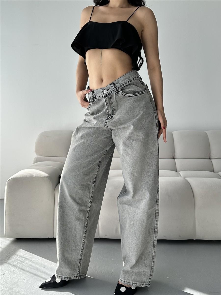 [SERİ] 2007 Geniş Dökümlü Paça Baggy Kot Pantolon - B.Açık Gri 